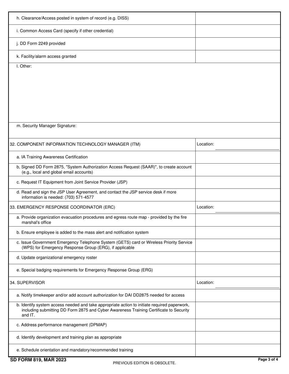 SD Form 819 Osd / WHS in-Processing Checklist, Page 3