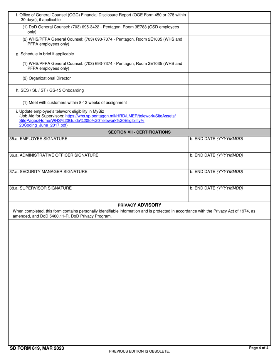 SD Form 819 Osd / WHS in-Processing Checklist, Page 4