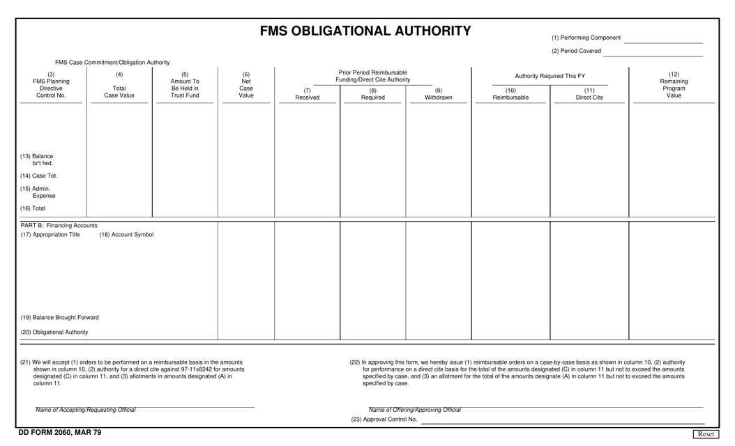 DD Form 2060 FMS Obligational Authority