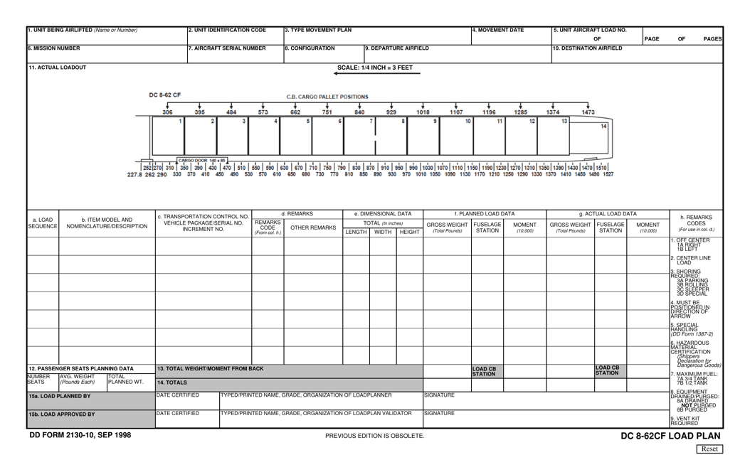 DD Form 2130-10 Dc 8-62cf Load Plan