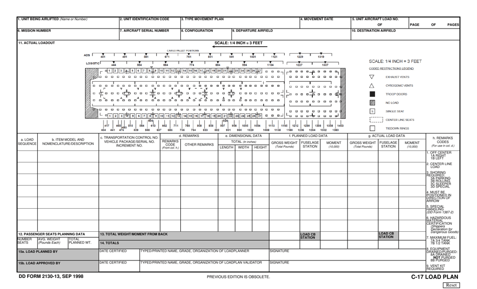 DD Form 2130-13 C-17 Load Plan, Page 1