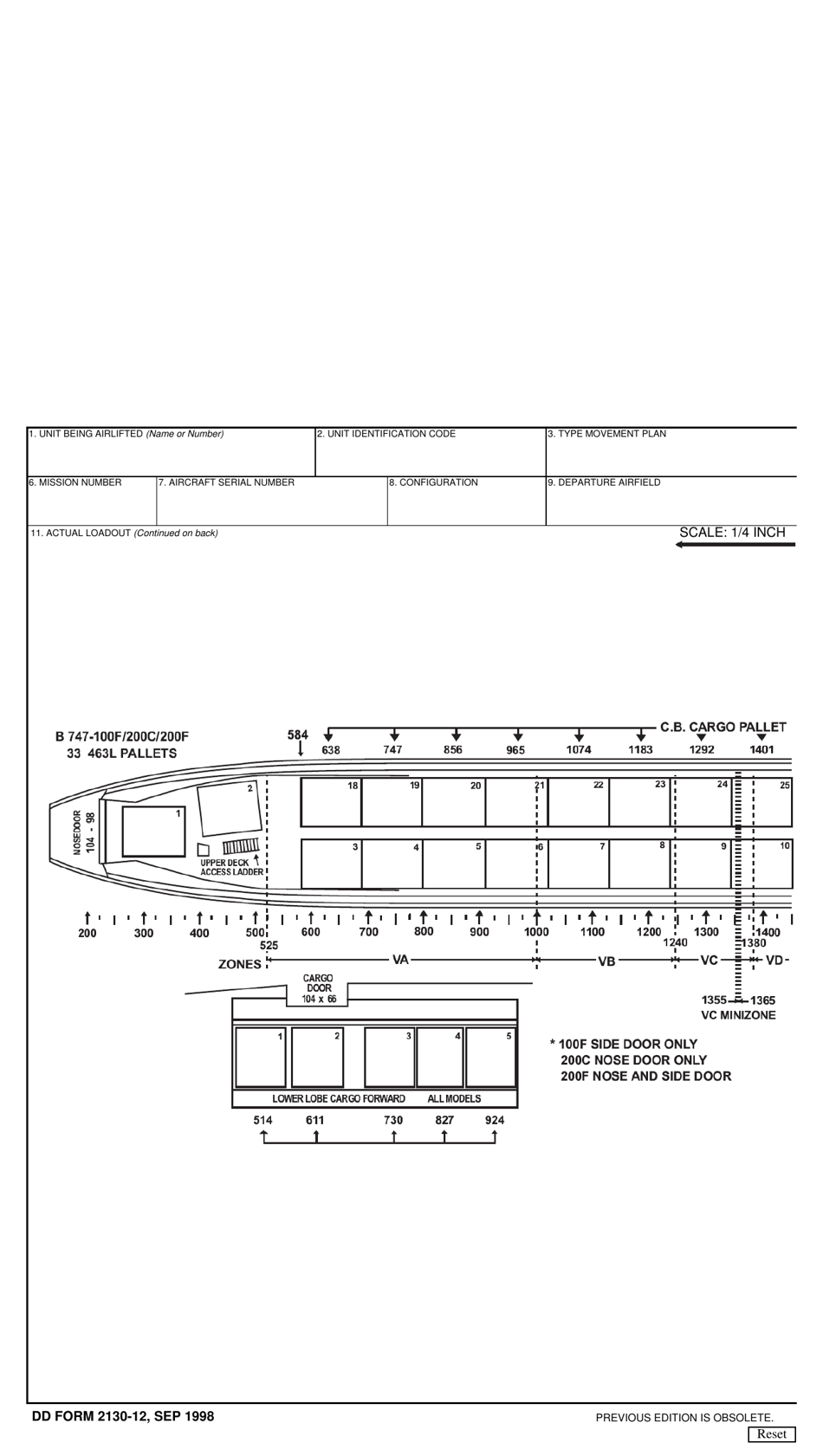 DD Form 2130-12 B747-100f / 200c / 200f Cargo Manifest, Page 1