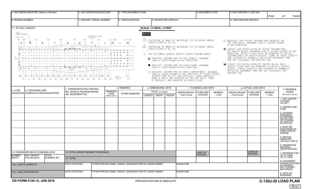 DD Form 2130-15 C-130j-30 Load Plan