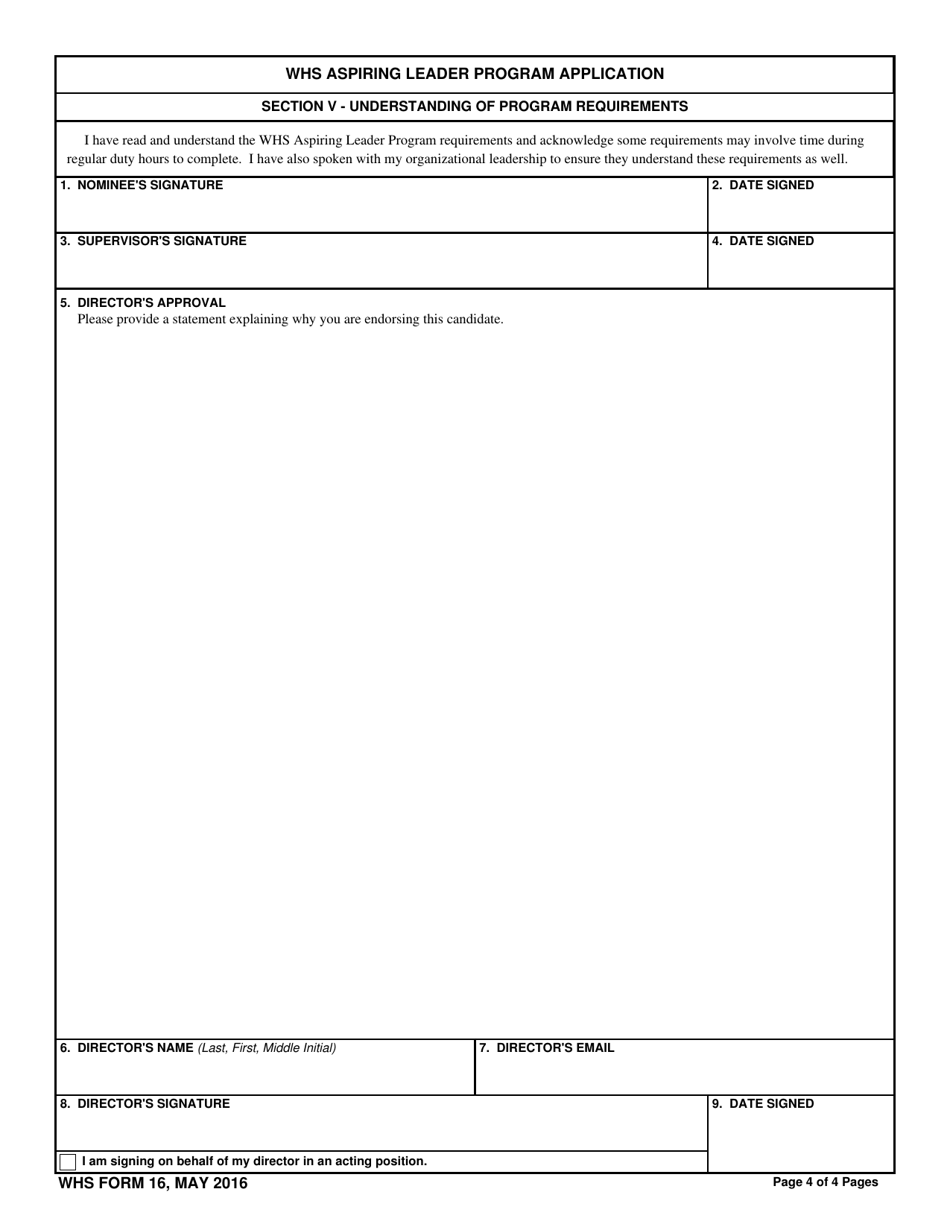 WHS Form 16 WHS Aspiring Leader Program Application, Page 4