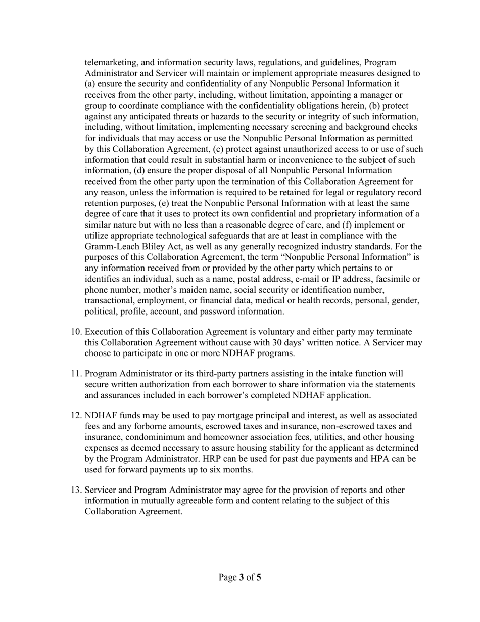North Dakota Homeowner Assistance Fund Collaboration Agreement - North Dakota, Page 3