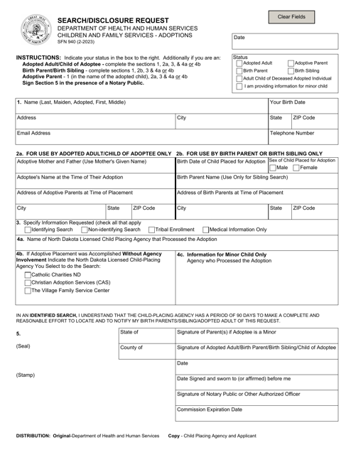 Form SFN940 Search/Disclosure Request - North Dakota