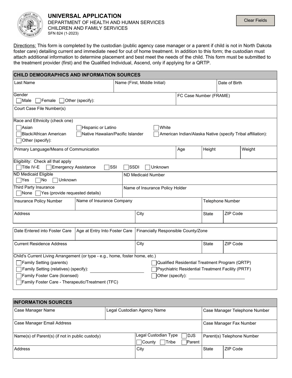 Form SFN824 Universal Application - North Dakota, Page 1
