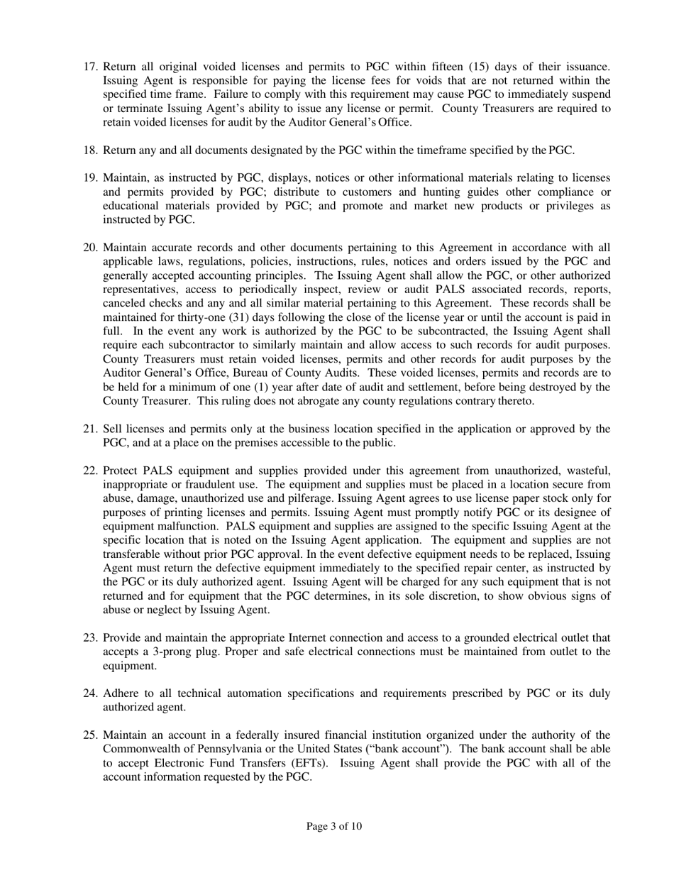 Form PGC-L-5 Hunting License Issuing Agent Agreement - Pennsylvania, Page 3
