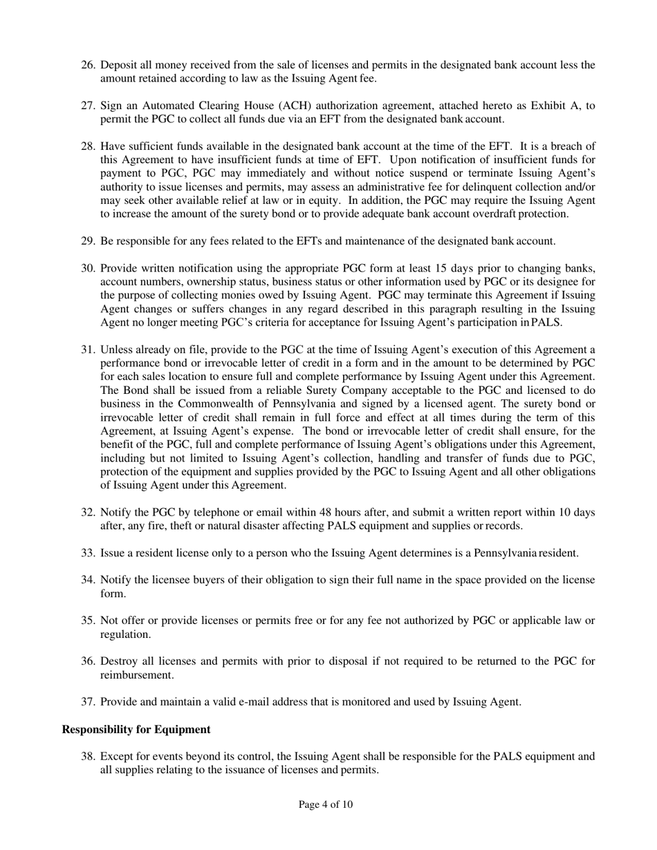 Form PGC-L-5 Hunting License Issuing Agent Agreement - Pennsylvania, Page 4