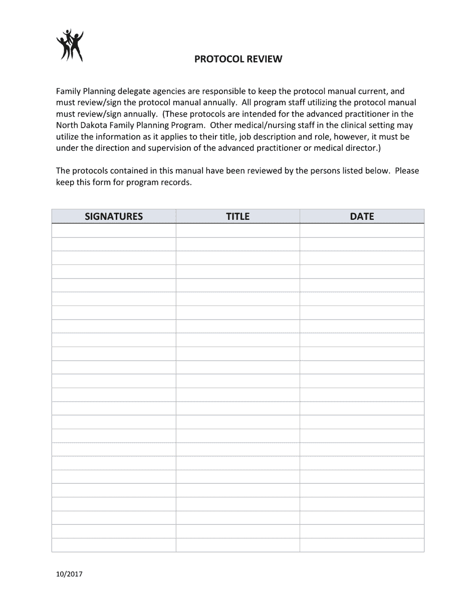 Protocol Review Signature Form - North Dakota, Page 1