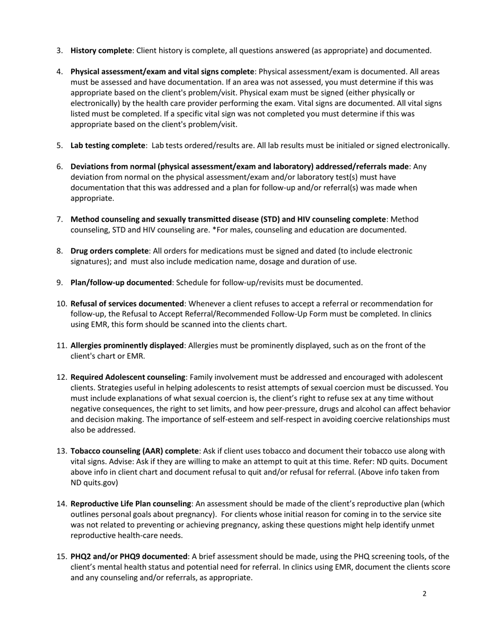 Chart Review / Audit - Family Planning Program - North Dakota, Page 4