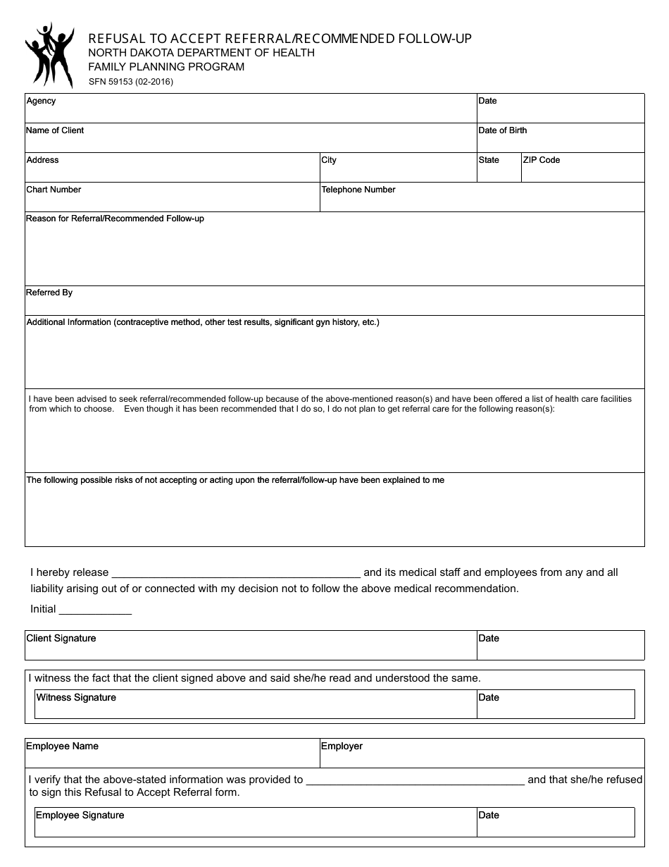 Form SFN59153 Refusal to Accept Referral / Recommended Follow-Up - North Dakota, Page 1