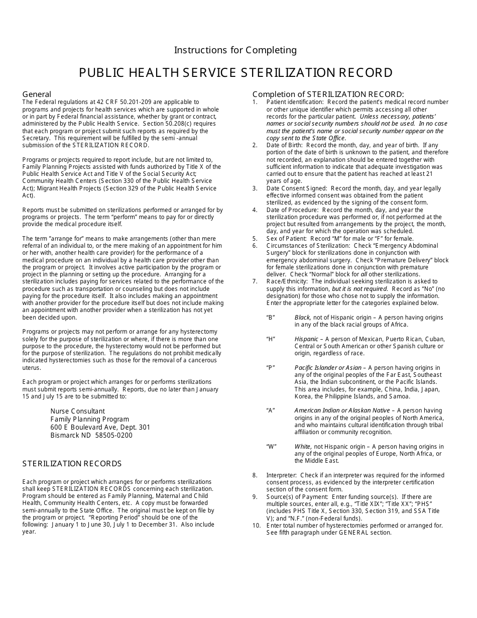 Public Health Service Sterilization Record - North Dakota, Page 2
