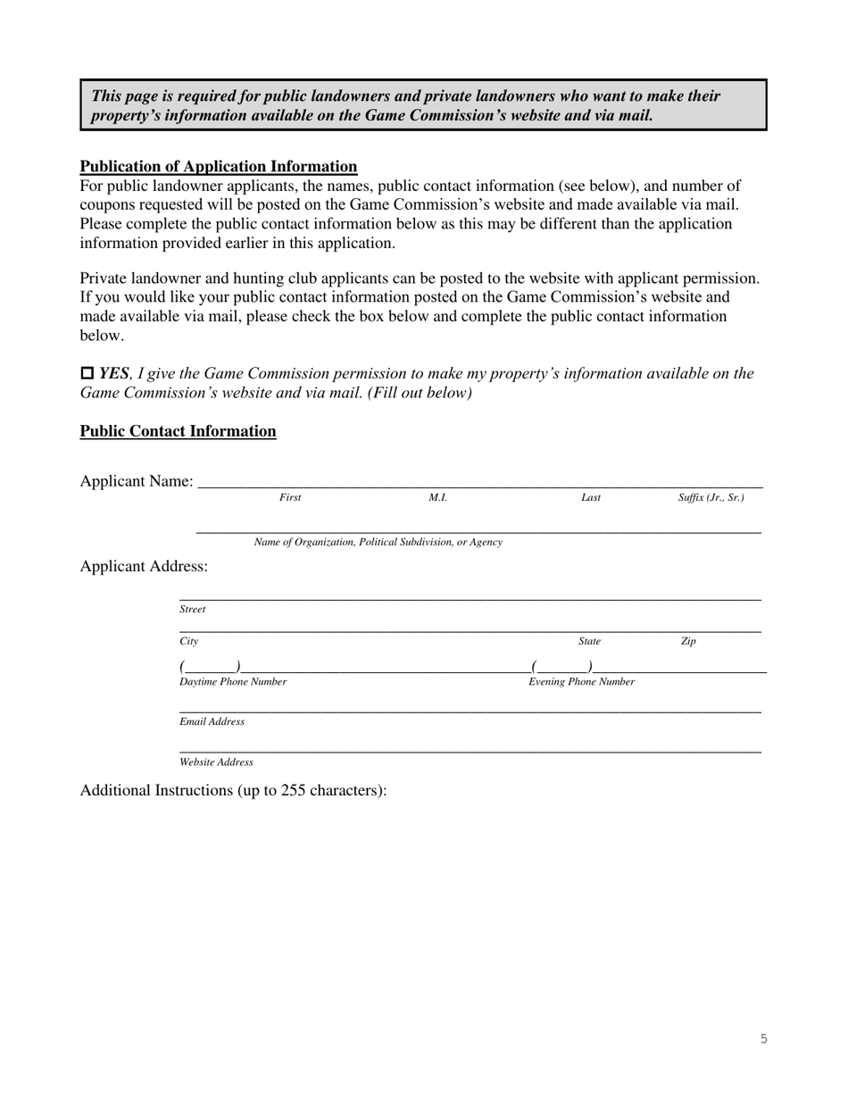 Form PGC-710-WM Regular Landowner / Lessee Application - Deer Management Assistance Program (Dmap) - Pennsylvania, Page 5