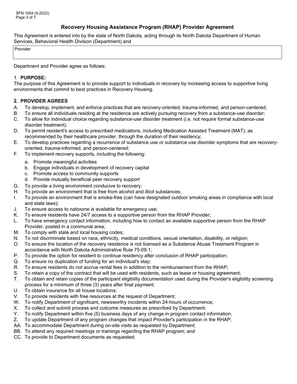 Form SFN1004 Recovery Housing Assistance Program Provider Application - North Dakota, Page 3