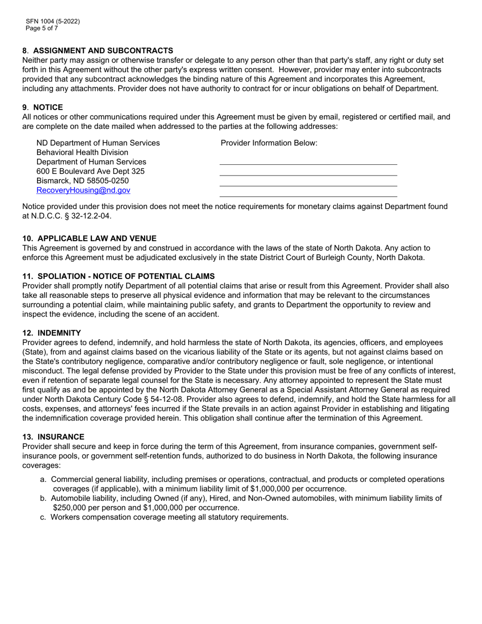Form SFN1004 Recovery Housing Assistance Program Provider Application - North Dakota, Page 5