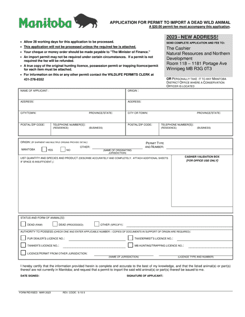 Application for Permit to Import a Dead Wild Animal - Manitoba, Canada Download Pdf