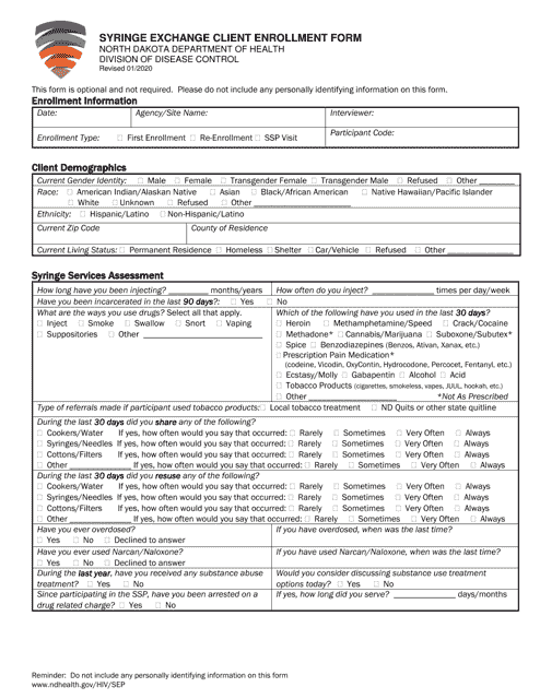 Syringe Exchange Client Enrollment Form - North Dakota