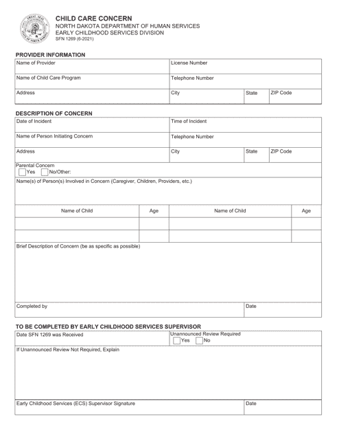 Form SFN1269 Child Care Concern - North Dakota