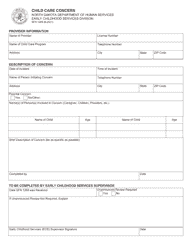 Form SFN1269 Child Care Concern - North Dakota