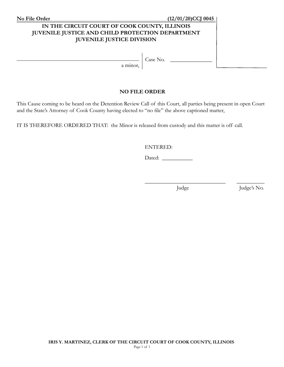 Form CCJ0045 No File Order - Cook County, Illinois, Page 1