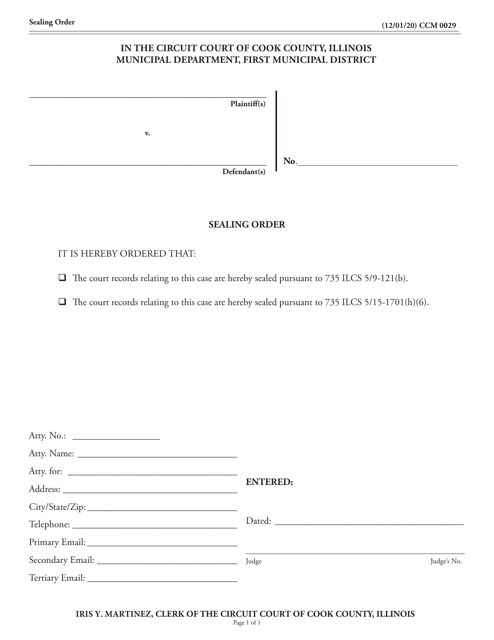 Form CCM0029 Sealing Order - Cook County, Illinois
