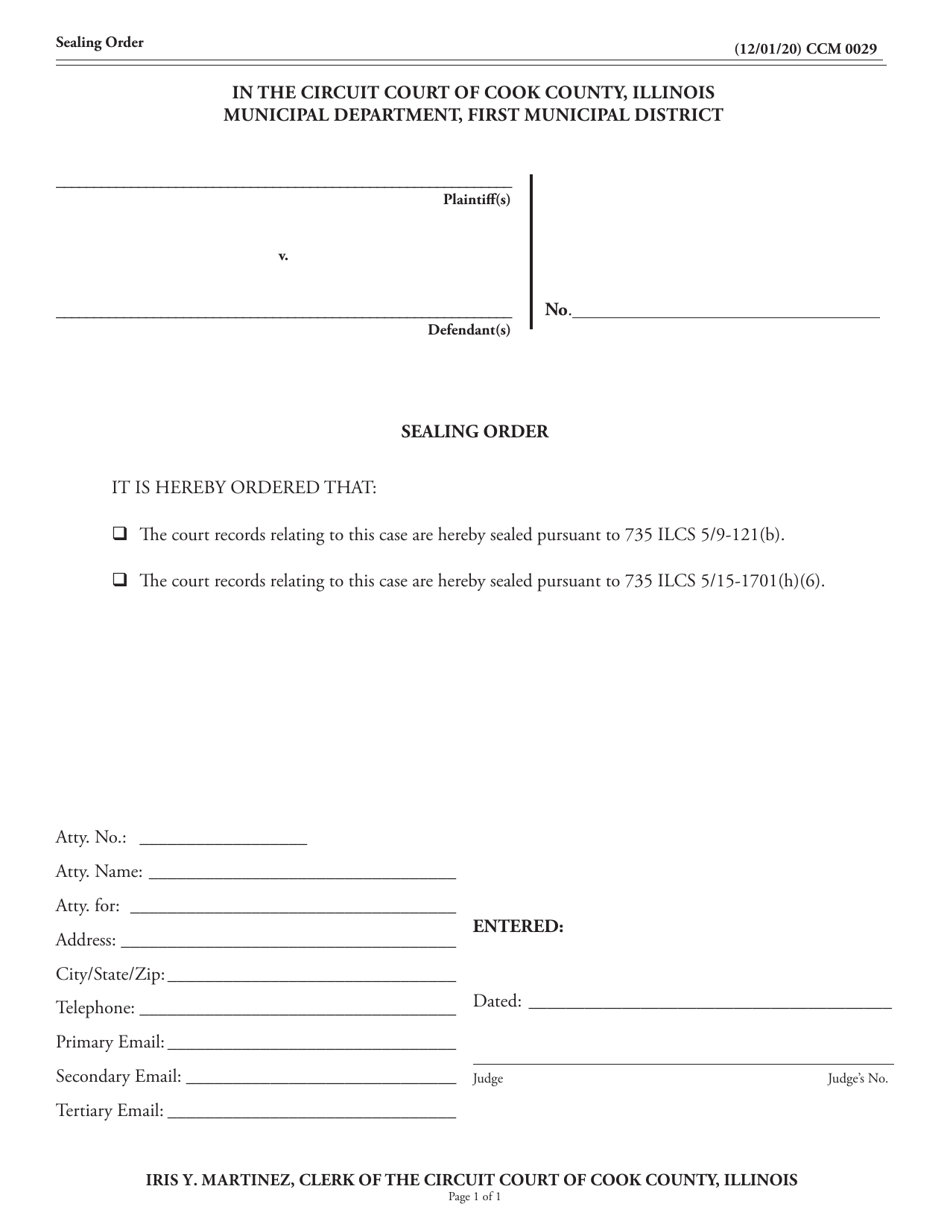 Form CCM0029 Sealing Order - Cook County, Illinois, Page 1