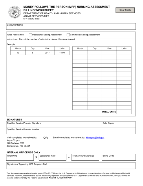 Form SFN692  Printable Pdf