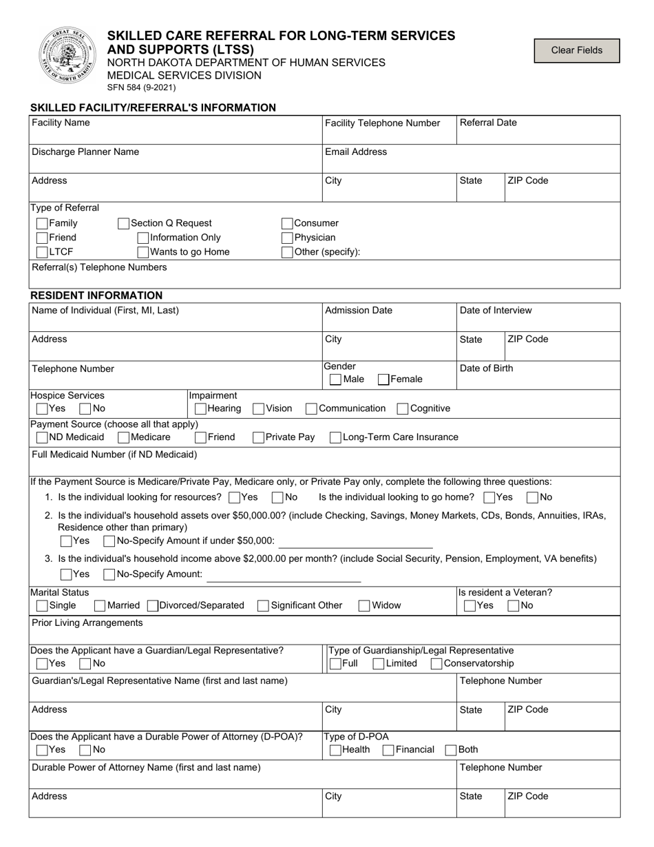 Form SFN584 Skilled Care Referral for Long-Term Services and Supports (Ltss) - North Dakota, Page 1
