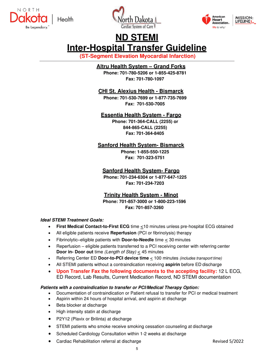 North Dakota Cardiac System: St-Segment Elevation Myocardial Infarction (Stemi), Non-st-Elevation Myocardial Infarction (Nstemi), and Acute Coronary Syndrome (Acs) Guide - North Dakota, Page 5