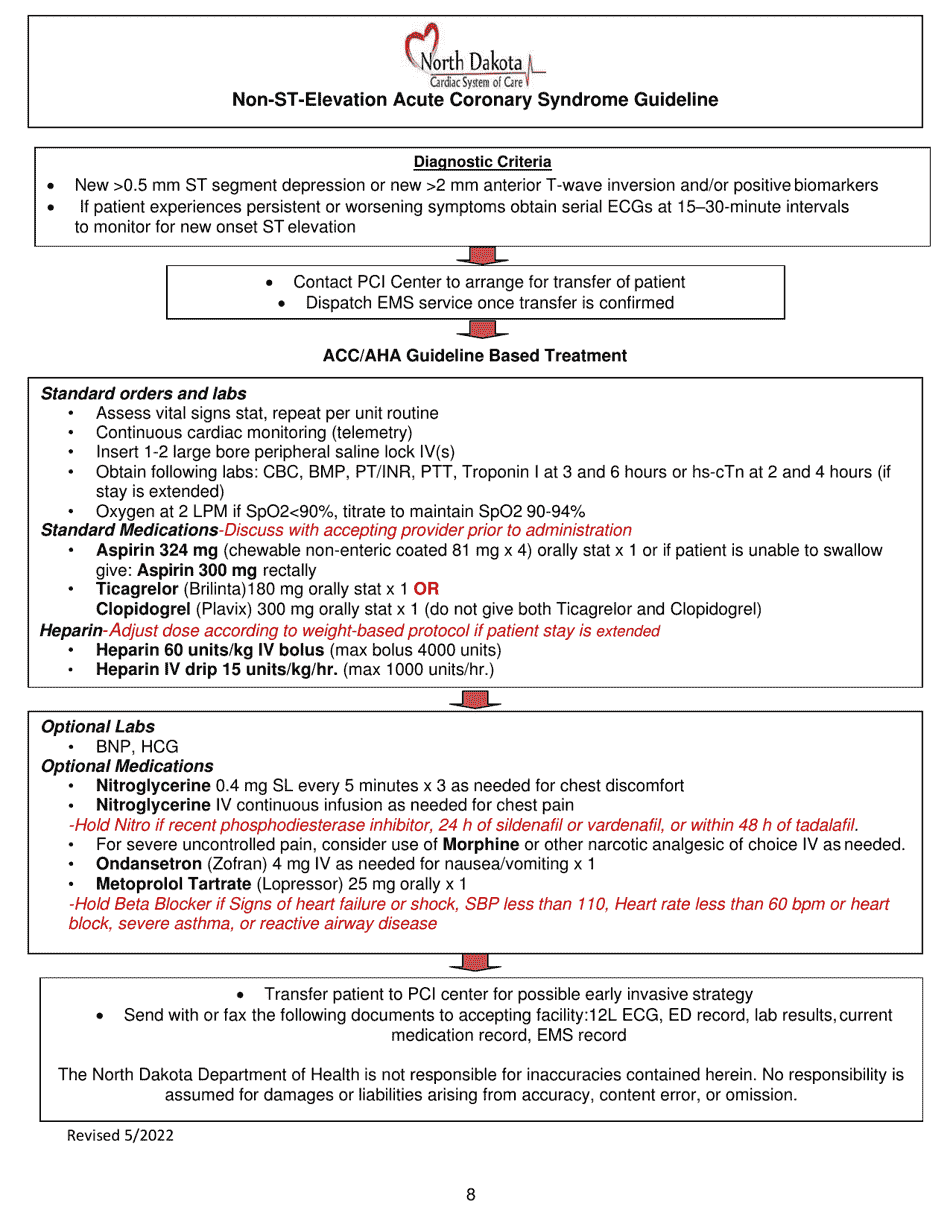 North Dakota Cardiac System: St-Segment Elevation Myocardial Infarction (Stemi), Non-st-Elevation Myocardial Infarction (Nstemi), and Acute Coronary Syndrome (Acs) Guide - North Dakota, Page 8
