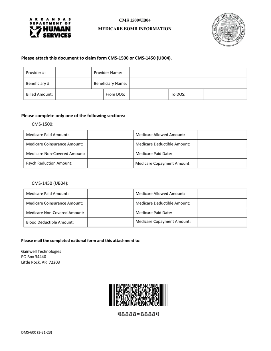 Form DMS-600 Medicare Eomb Information - Arkansas, Page 1