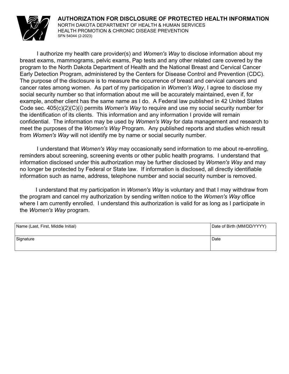 Form Sfn Download Fillable Pdf Or Fill Online Authorization For Disclosure Of Protected