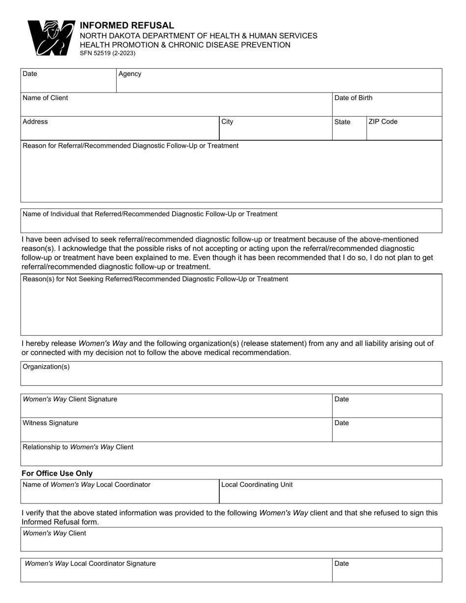 Form SFN52519 Informed Refusal - North Dakota, Page 1