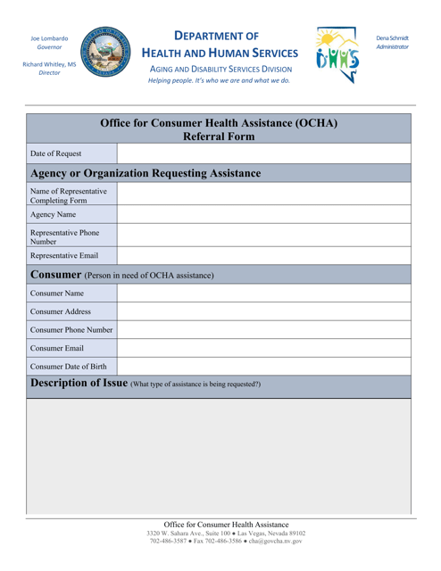 Office for Consumer Health Assistance (Ocha) Referral Form - Nevada Download Pdf