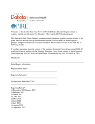 Monthly Reporting Form for North Dakota&#039;s Disaster Response Grant - North Dakota
