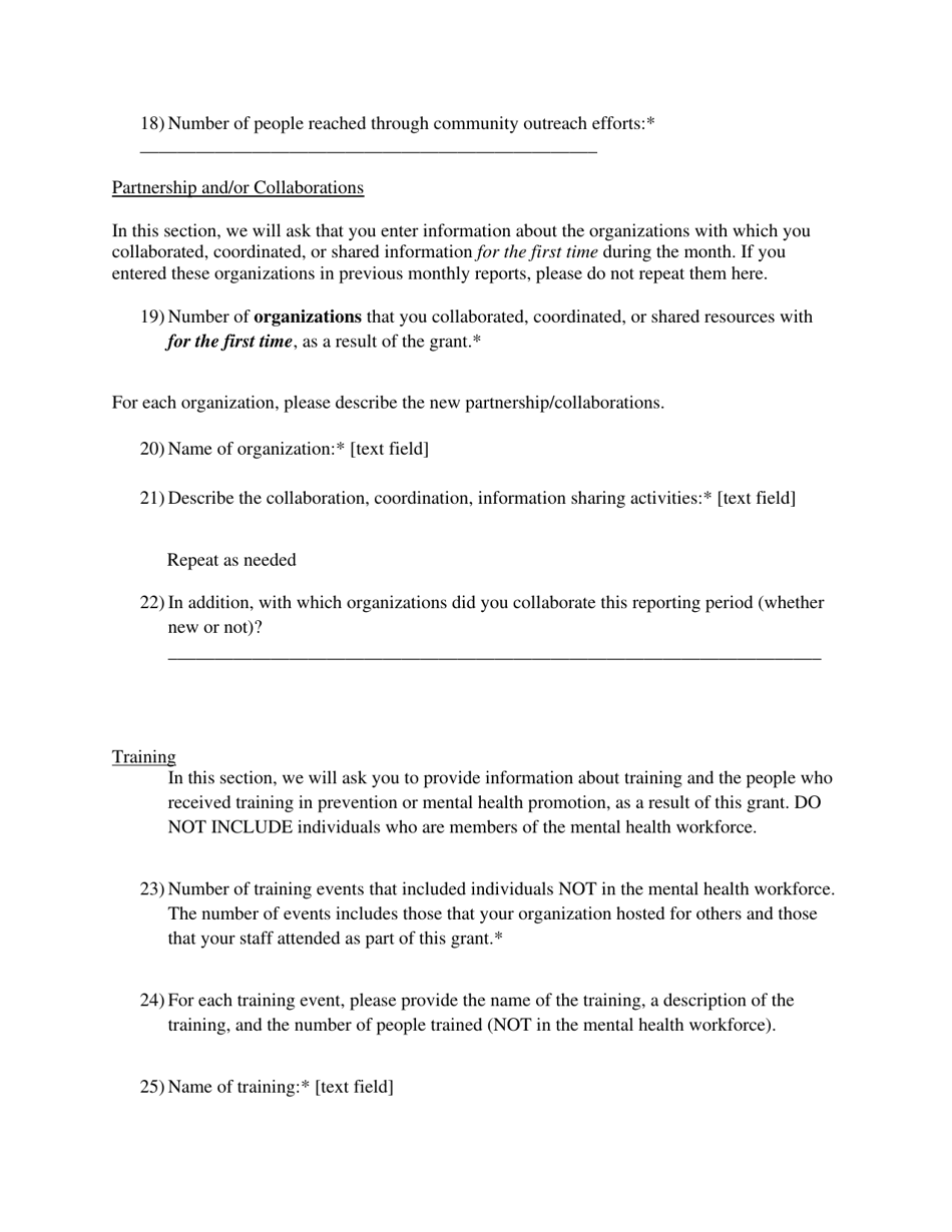 Monthly Reporting Form for North Dakotas Disaster Response Grant - North Dakota, Page 4