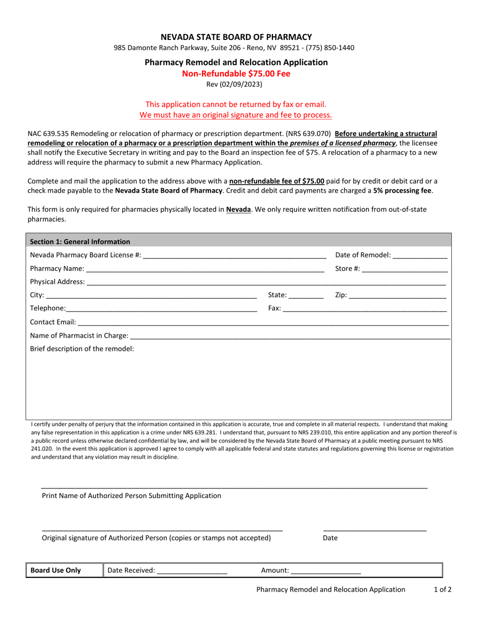 Pharmacy Remodel and Relocation Application - Nevada, Page 1