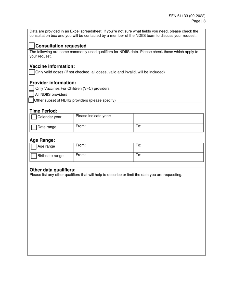 Form SFN61133 North Dakota Immunization Information System Data Request - North Dakota, Page 3