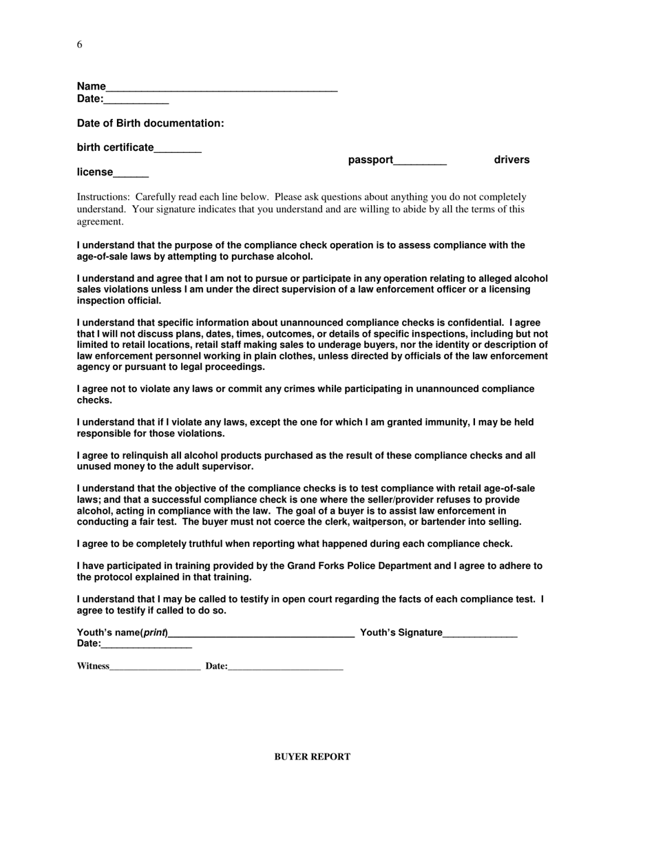 Protocol for Conducting Alcohol Compliance Checks - City of Grand Forks - North Dakota, Page 6