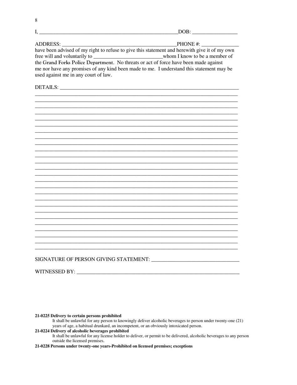 Protocol for Conducting Alcohol Compliance Checks - City of Grand Forks - North Dakota, Page 8
