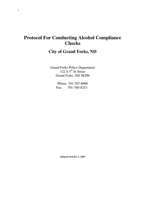 Protocol for Conducting Alcohol Compliance Checks - City of Grand Forks - North Dakota