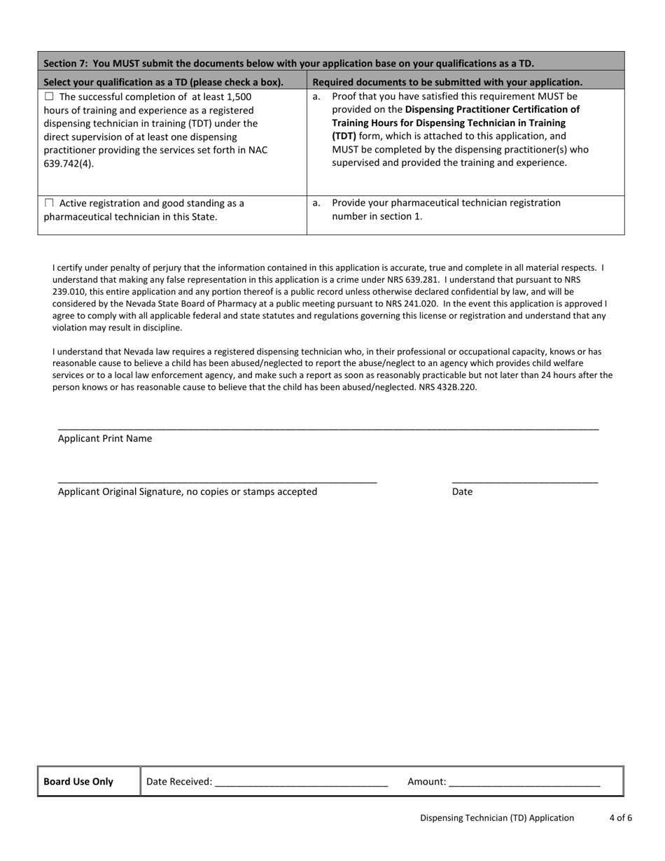 Dispensing Technician (Td) Application - Nevada, Page 4