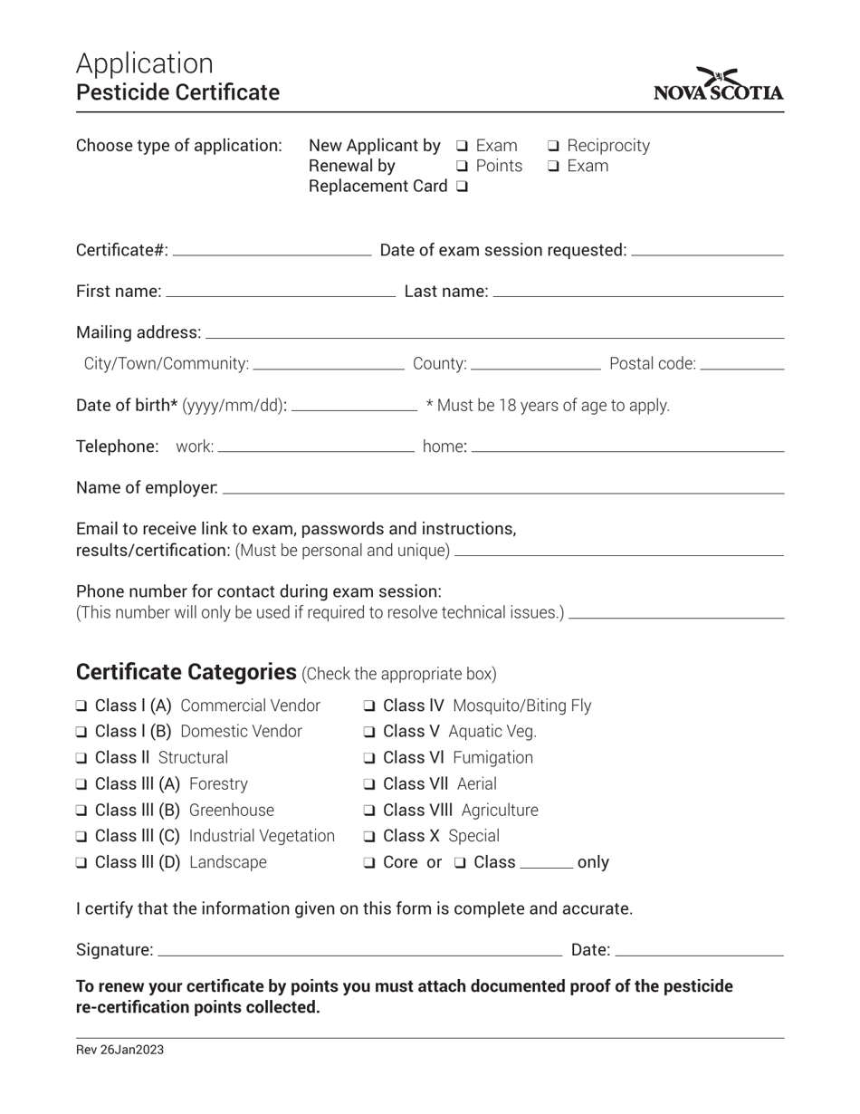 Pesticide Certificate Application - Nova Scotia, Canada, Page 3