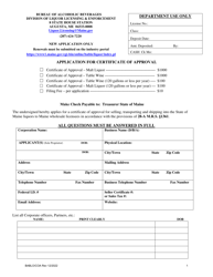 Document preview: Form BABLO/COA Application for Certificate of Approval - Maine