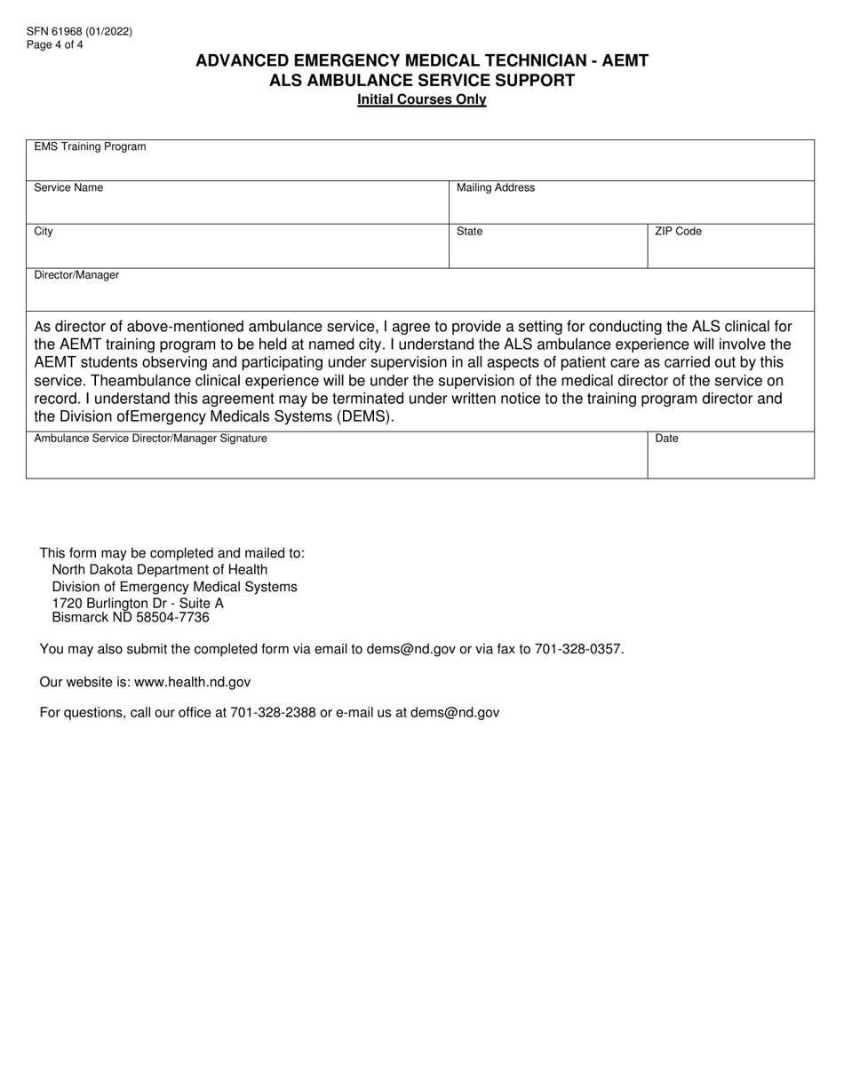 Form SFN61968 Advanced Emergency Medical Technician (Aemt) Training Course Authorization Request - North Dakota, Page 4