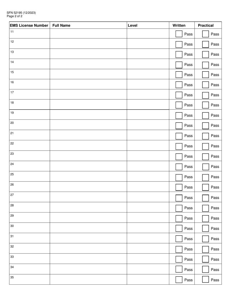 Form SFN61033 EMS Course Roster / Physician Authorization - North Dakota, Page 2