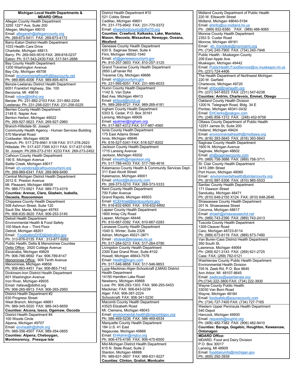 Notification of Intent to Operate a Special Transitory Food Unit (Stfu) - Michigan, Page 2