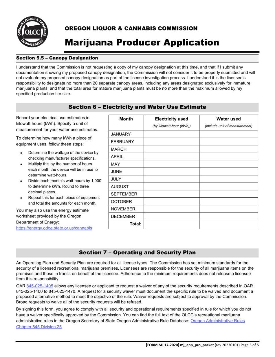 Form MJ17-2020 Marijuana Producer Application - Oregon, Page 4