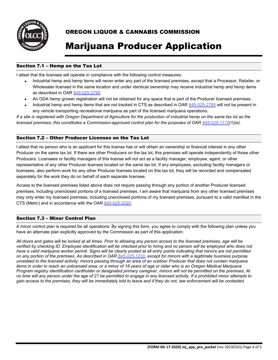 Form MJ17-2020 Marijuana Producer Application - Oregon, Page 5